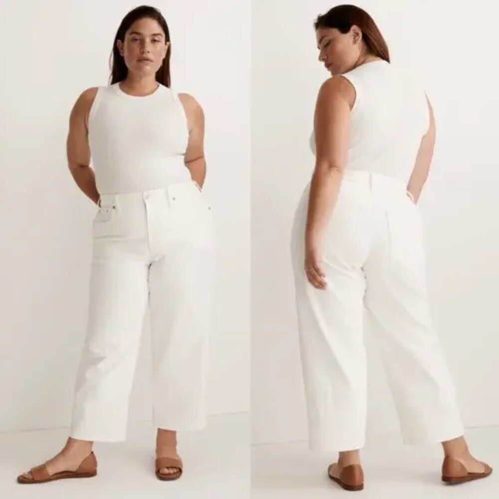 Madewell White Denim Perfect Vintage Wide-Leg Crop Jean Plus Size 18W NW…